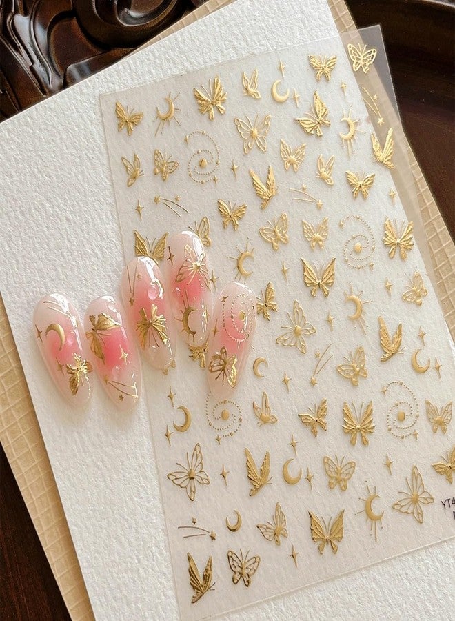 TOGZOM 5D Embossed Gold Nail Stickers Butterfly Nail Art Stickers Spring Nail Decals Golden Self-Adhesive Star Moon Nail Decals for Women Girls Acrylic Nails Manicure DIY Nail Supplies - Image 5